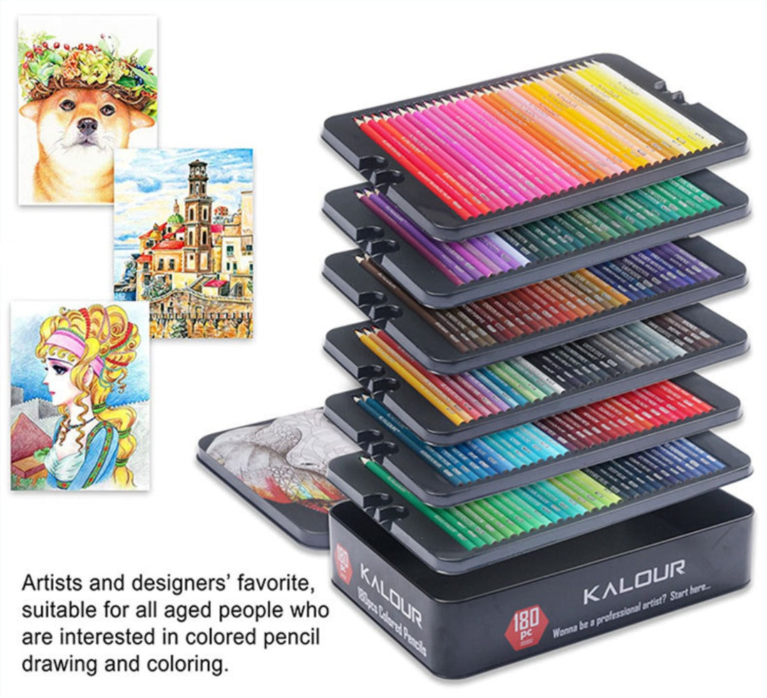 180 Colors Pencil Drawing Set, Metal Lead Colored Pencils Art