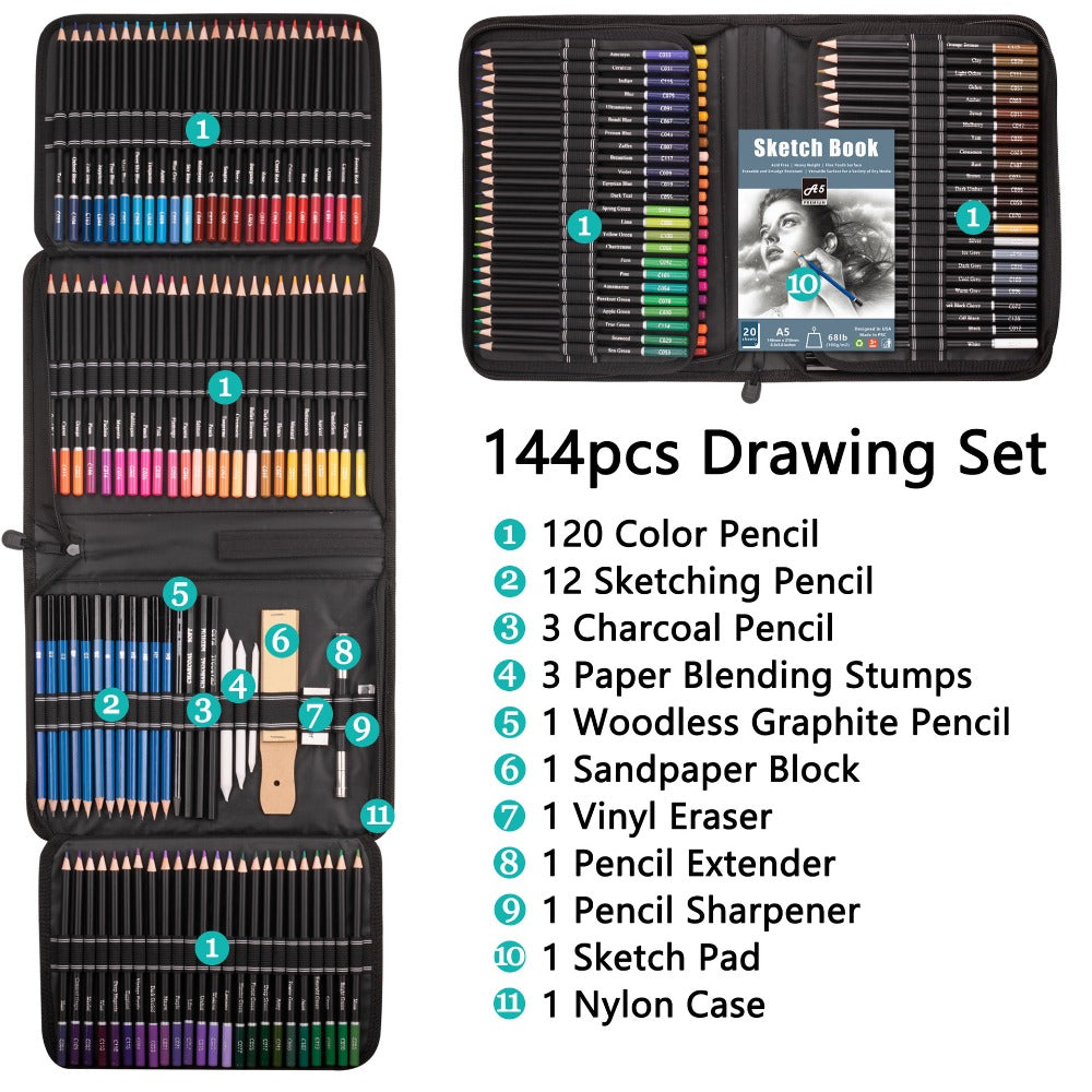 145 Drawing Pencils Sets for Artist Painting, 120 Colors Pencils &12 Sketching Pencils