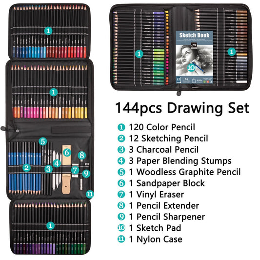 145 Drawing Pencils Sets for Artist Painting, 120 Colors Pencils &12 Sketching Pencils