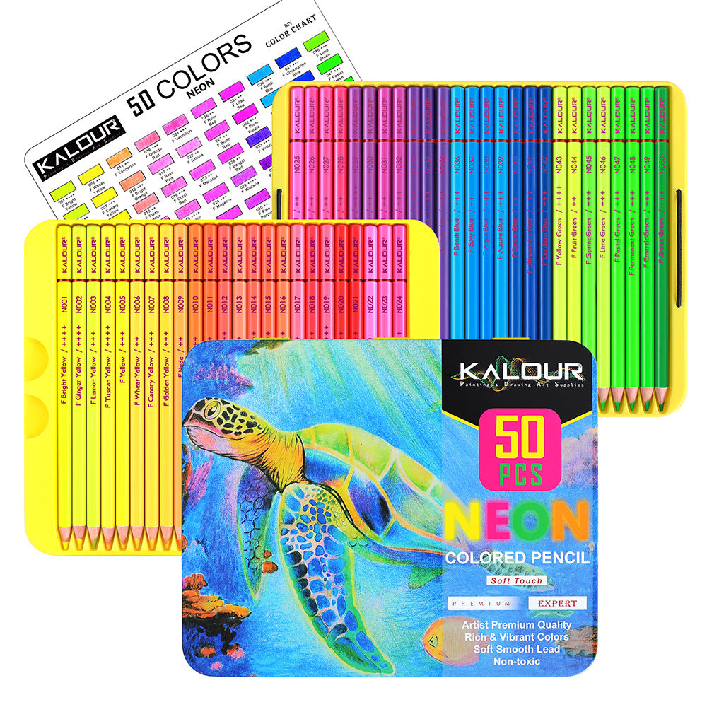 50 Colors Fluorescent Lead Colored Pencils, Art Drawing Pencils Set, Color Pencils Tin Box Set