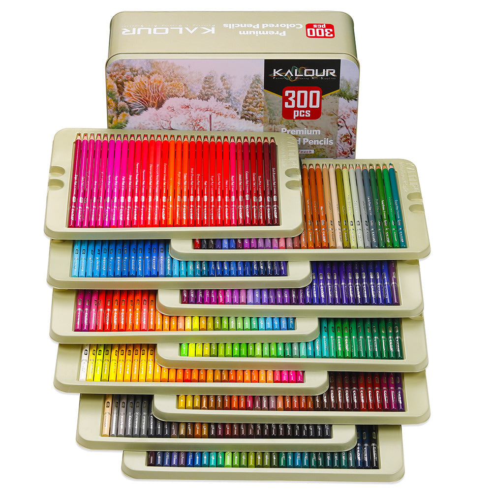 300 Colors Iron Boxed Colored Pencils Set, 3.3mm Lead Art Graffiti Oil-based Colored Lead Painting Set