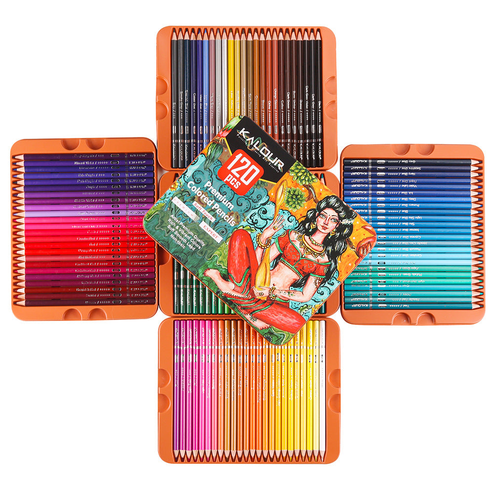 120 Colors Oil Colored Pencil, Bass Wood Drawn Graffiti Color Filling 3.3mm Lead Set, Drawing Pencils with Tin Box