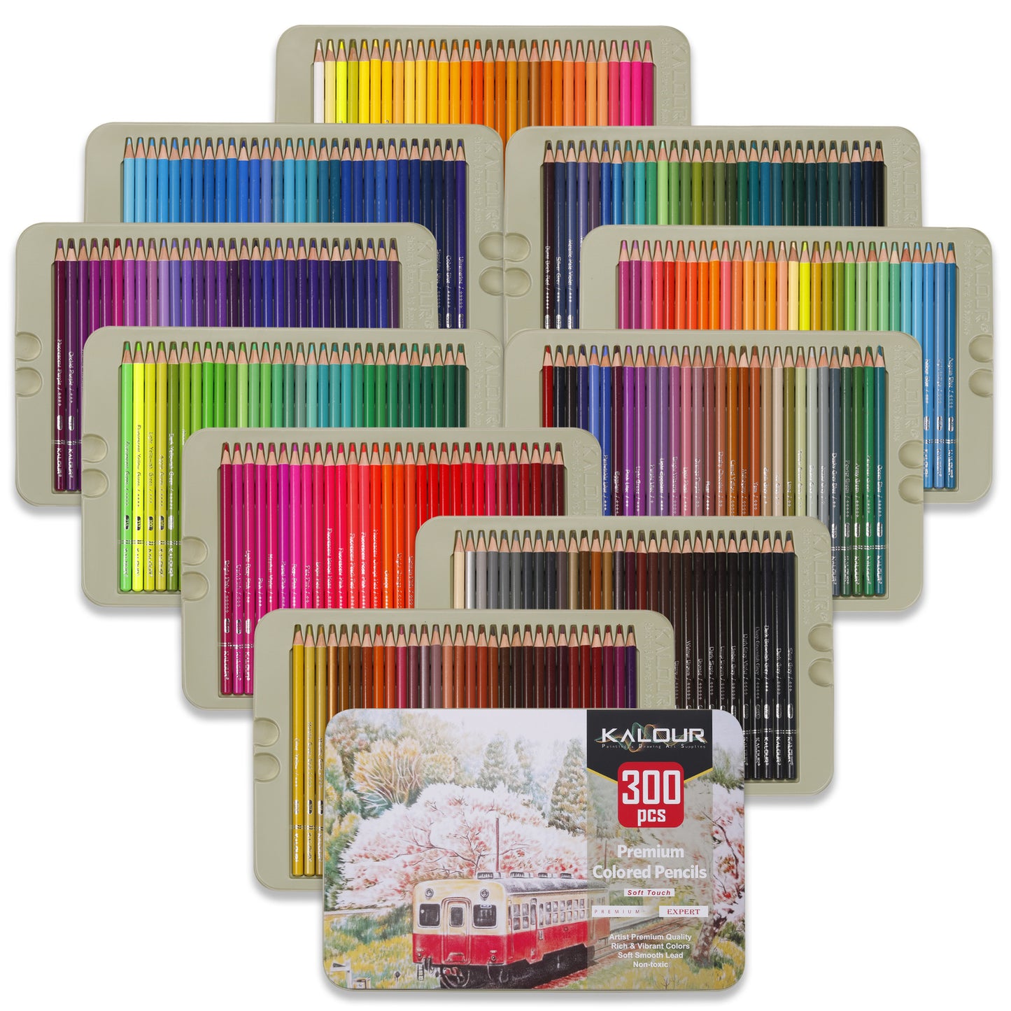 300 Colors Iron Boxed Colored Pencils Set, 3.3mm Lead Art Graffiti Oil-based Colored Lead Painting Set