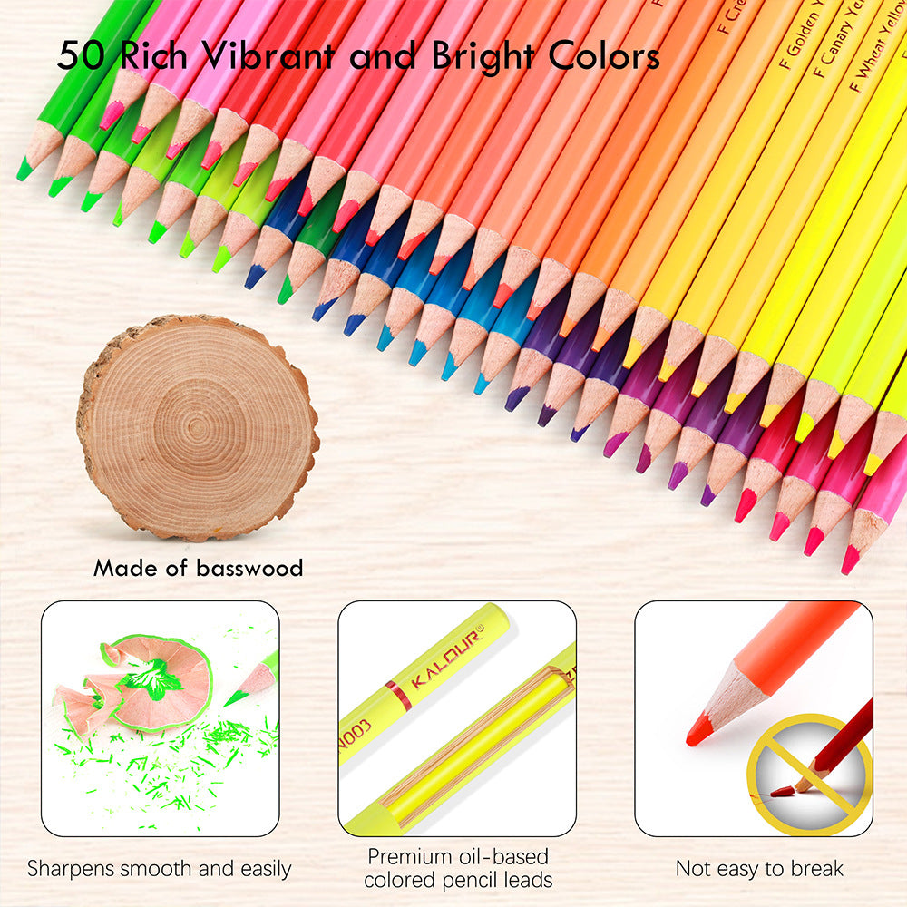 50 Colors Fluorescent Lead Colored Pencils, Art Drawing Pencils Set, Color Pencils Tin Box Set