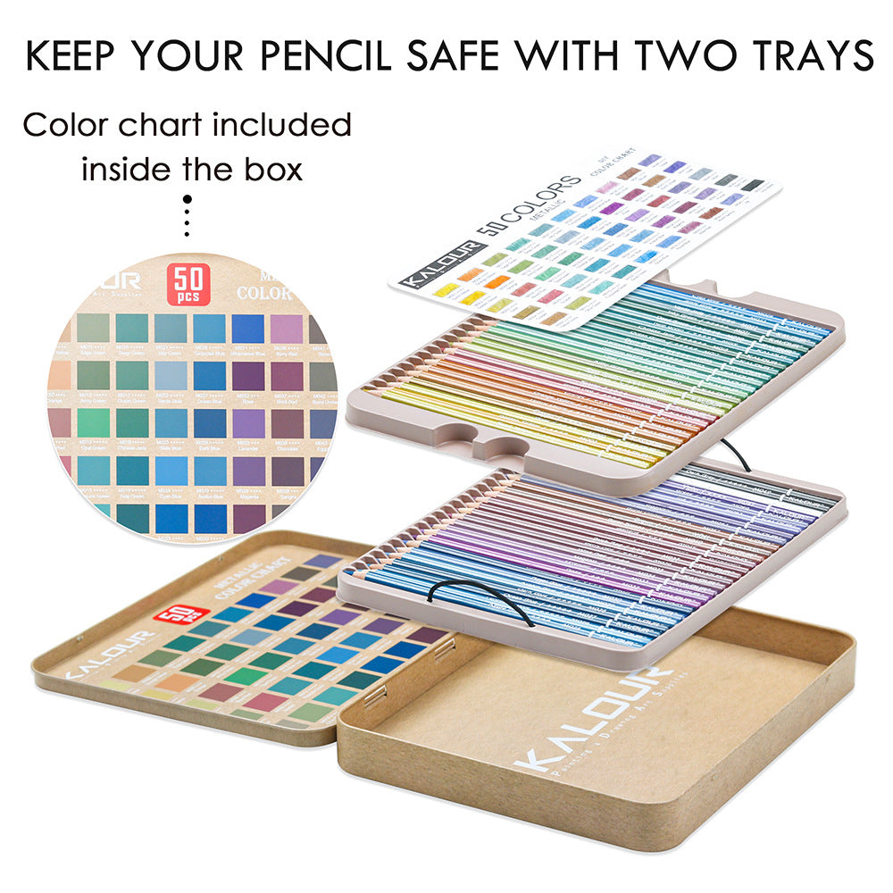 50 Colors Metal Lead Colored Pencils, Art Drawing Pencils, Graffiti Pencils Set with Tin Box