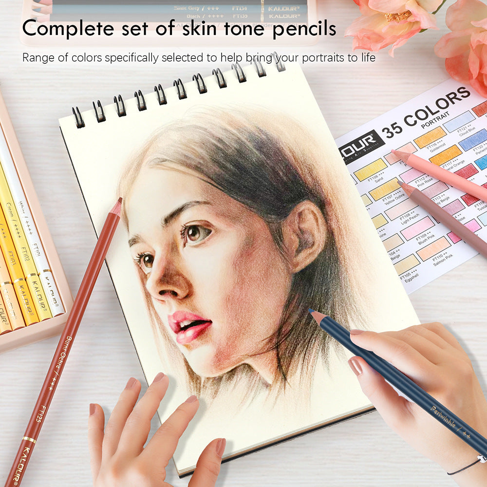 35 Colors Skin Tone Colored Pencil, Oil Color Pencils Art Painting Color Lead Set with Paper Box