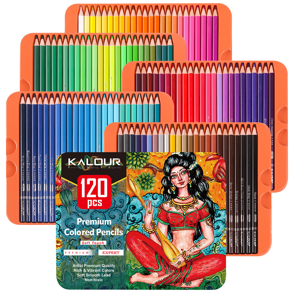 120 Colors Oil Colored Pencil, Bass Wood Drawn Graffiti Color Filling 3.3mm Lead Set, Drawing Pencils with Tin Box