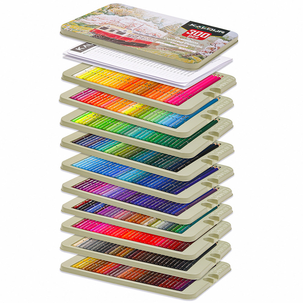 300 Colors Iron Boxed Colored Pencils Set, 3.3mm Lead Art Graffiti Oil-based Colored Lead Painting Set