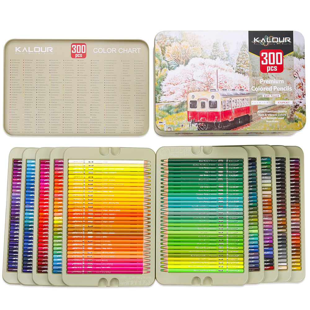 300 Colors Iron Boxed Colored Pencils Set, 3.3mm Lead Art Graffiti Oil-based Colored Lead Painting Set