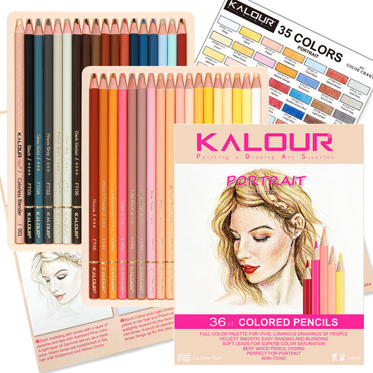 35 Colors Skin Tone Colored Pencil, Oil Color Pencils Art Painting Color Lead Set with Paper Box