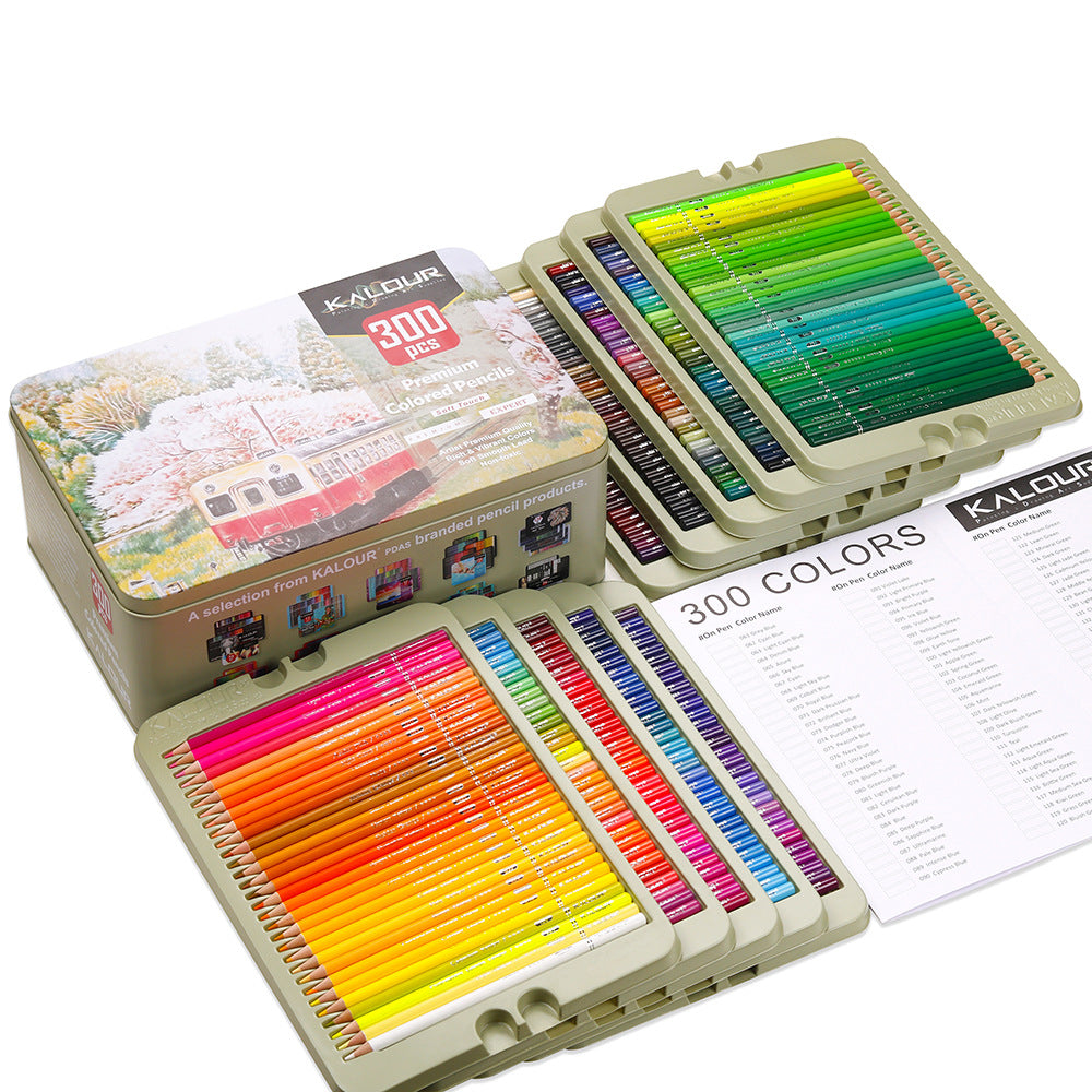 300 Colors Iron Boxed Colored Pencils Set, 3.3mm Lead Art Graffiti Oil-based Colored Lead Painting Set