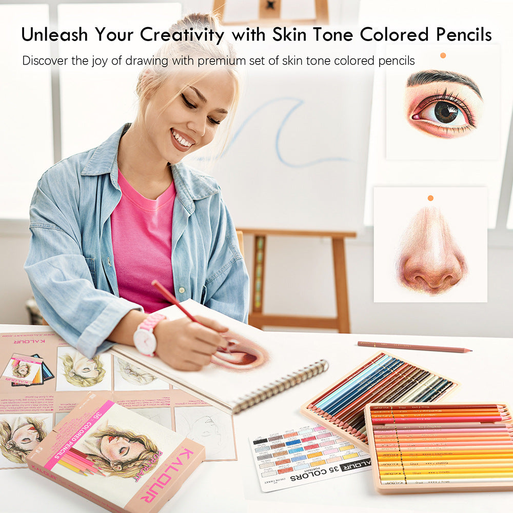 35 Colors Skin Tone Colored Pencil, Oil Color Pencils Art Painting Color Lead Set with Paper Box