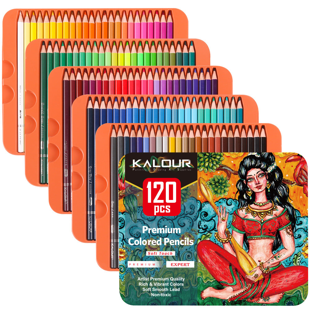 120 Colors Oil Colored Pencil, Bass Wood Drawn Graffiti Color Filling 3.3mm Lead Set, Drawing Pencils with Tin Box