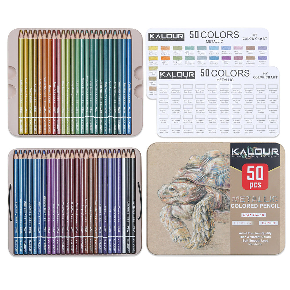 50 Colors Metal Lead Colored Pencils, Art Drawing Pencils, Graffiti Pencils Set with Tin Box