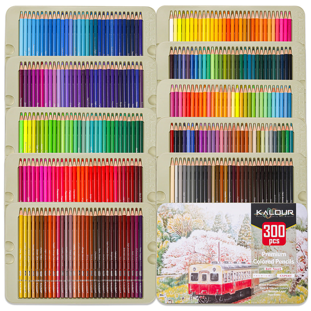 300 Colors Iron Boxed Colored Pencils Set, 3.3mm Lead Art Graffiti Oil-based Colored Lead Painting Set