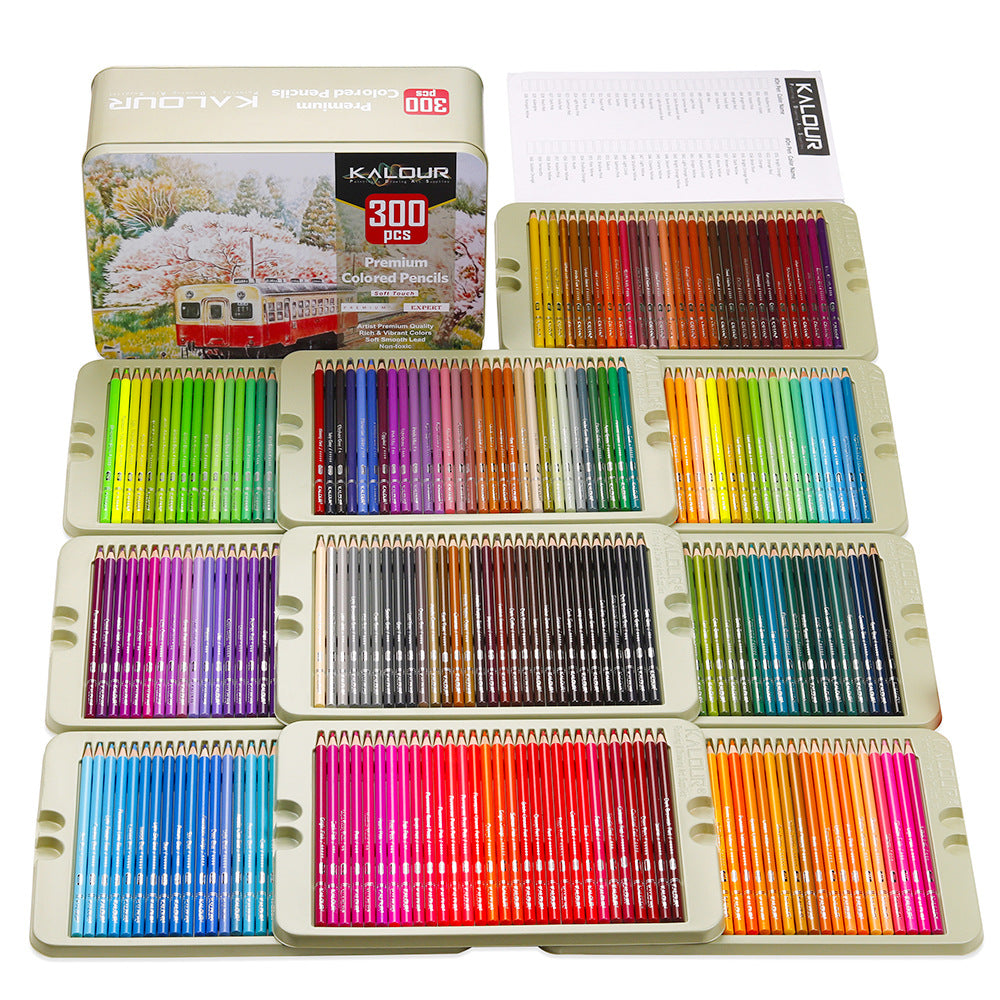 300 Colors Iron Boxed Colored Pencils Set, 3.3mm Lead Art Graffiti Oil-based Colored Lead Painting Set