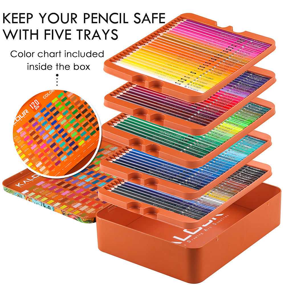 120 Colors Oil Colored Pencil, Bass Wood Drawn Graffiti Color Filling 3.3mm Lead Set, Drawing Pencils with Tin Box